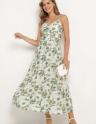 rosse line Rochie Verde deschis Florală cu bretele reglabile cu crăpături și nasturi decorativi Dimllie