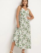 rosse line Rochie Verde deschis Florală cu bretele reglabile cu crăpături și nasturi decorativi Dimllie
