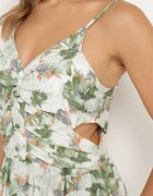 rosse line Rochie Verde deschis Florală cu bretele reglabile cu crăpături și nasturi decorativi Dimllie