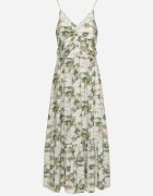 rosse line Rochie Verde deschis Florală cu bretele reglabile cu crăpături și nasturi decorativi Dimllie