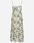 rosse line Rochie Verde deschis Florală cu bretele reglabile cu crăpături și nasturi decorativi Dimllie