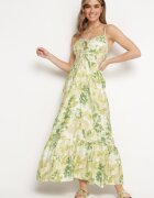 rosse line Rochie Verde din Viscoză și Bumbac Evazată cu Imprimeu Floral și Legătură Decorativă Wiama