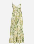 rosse line Rochie Verde din Viscoză și Bumbac Evazată cu Imprimeu Floral și Legătură Decorativă Wiama