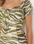 rosse line Rochie Verde închis Evazată din Vâscoză și Bumbac Finisată cu Elastic la Spate Dimillia