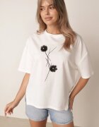 rosse line T-shirt din viscoză cu mărgele și flori 3D Rossalie Alb