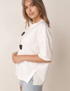 rosse line T-shirt din viscoză cu mărgele și flori 3D Rossalie Alb