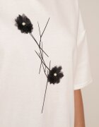 rosse line T-shirt din viscoză cu mărgele și flori 3D Rossalie Alb