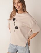 rosse line T-shirt din viscoză cu mărgele și flori 3D Rossalie Bej deschis