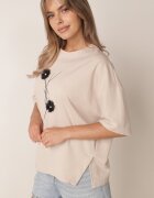 rosse line T-shirt din viscoză cu mărgele și flori 3D Rossalie Bej deschis