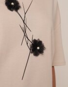 rosse line T-shirt din viscoză cu mărgele și flori 3D Rossalie Bej deschis