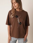 rosse line T-shirt din viscoză cu mărgele și flori 3D Rossalie Maro