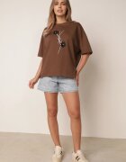 rosse line T-shirt din viscoză cu mărgele și flori 3D Rossalie Maro