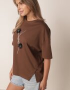 rosse line T-shirt din viscoză cu mărgele și flori 3D Rossalie Maro