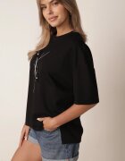 rosse line T-shirt din viscoză cu mărgele și flori 3D Rossalie Negru