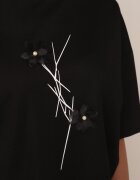 rosse line T-shirt din viscoză cu mărgele și flori 3D Rossalie Negru