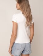 rosse line T-shirt simplu din viscoză cu guler tip tunică în stil minimalist Deleus Alb