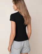 rosse line T-shirt simplu din viscoză cu guler tip tunică în stil minimalist Deleus Negru