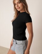 rosse line T-shirt simplu din viscoză cu guler tip tunică în stil minimalist Deleus Negru