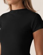 rosse line T-shirt simplu din viscoză cu guler tip tunică în stil minimalist Deleus Negru