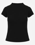 rosse line T-shirt simplu din viscoză cu guler tip tunică în stil minimalist Deleus Negru