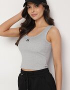 rosse line Top Gri Reiat cu Cupe Întărite și Literă Decorativă Nevolirae