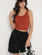 rosse line Top Reiat Maro cu Cupe Întărite și Literă Decorativă Nevolirae