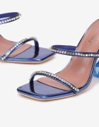  Sandale Albastre cu Toc Transparent cu Barete cu Zirconii Verne