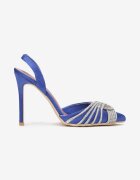  Sandale Albastre din satin cu toc stiletto cu zirconii Zore