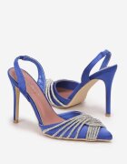  Sandale Albastre din satin cu toc stiletto cu zirconii Zore