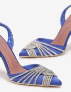 Sandale Albastre din satin cu toc stiletto cu zirconii Zore
