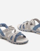  Sandale Albastru-Gri cu Brant din Piele cu Talpă Plată cu Închidere Velcro Heriada