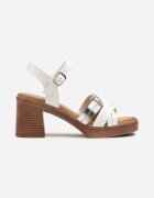  Sandale Albe cu Toc cu Bretele Decorative Lavasea