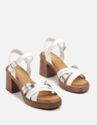  Sandale Albe cu Toc cu Bretele Decorative Lavasea