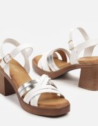  Sandale Albe cu Toc cu Bretele Decorative Lavasea