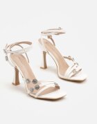  Sandale Albe cu toc cui cu Barete Elegante și Decorațiuni Florale cu Zirconii Hanalirae