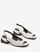  Sandale Albe Perforate Vices cu Cataramă Rotundă și Branț din Piele Caelira
