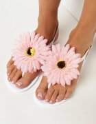  Sandale Albe tip Papuci cu Floare Decorativă Navita
