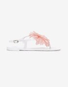  Sandale Albe tip Papuci cu Floare Decorativă Navita