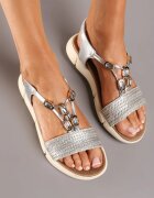  Sandale Argintii cu Talpă Plată Decorate cu Aplicații și Fir Metalic Testrella