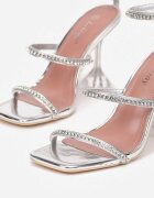  Sandale argintii cu toc transparent cu barete cu zirconii Verne