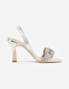  Sandale Argintii Elegante cu toc stiletto decorate cu Zirconii Sinilara