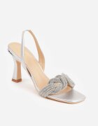  Sandale Argintii Elegante cu toc stiletto decorate cu Zirconii Sinilara