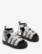  Sandale Argintii Gladiator cu Fermoare Decorative pe Curele Nrea