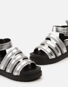  Sandale Argintii Gladiator cu Fermoare Decorative pe Curele Nrea