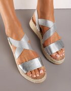  Sandale Argintii Slip-on cu Talpă Groasă cu Împletitură și Luciu Metalic Moonqira