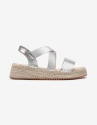  Sandale Argintii Slip-on cu Talpă Groasă cu Împletitură și Luciu Metalic Moonqira