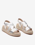  Sandale Argintii Slip-on cu Talpă Groasă cu Împletitură și Luciu Metalic Moonqira
