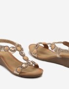  Sandale Aurii Slip-on cu talpă pană cu zirconii Vasilia