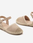  Sandale Bej Plate Espadrile pe Talpă împletită din Iută închise la gleznă cu cataramă Mellata