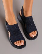  Sandale Bleumarin Sportive cu Talpă Groasă și Partea superioară Elastică cu Zirconii Blathia